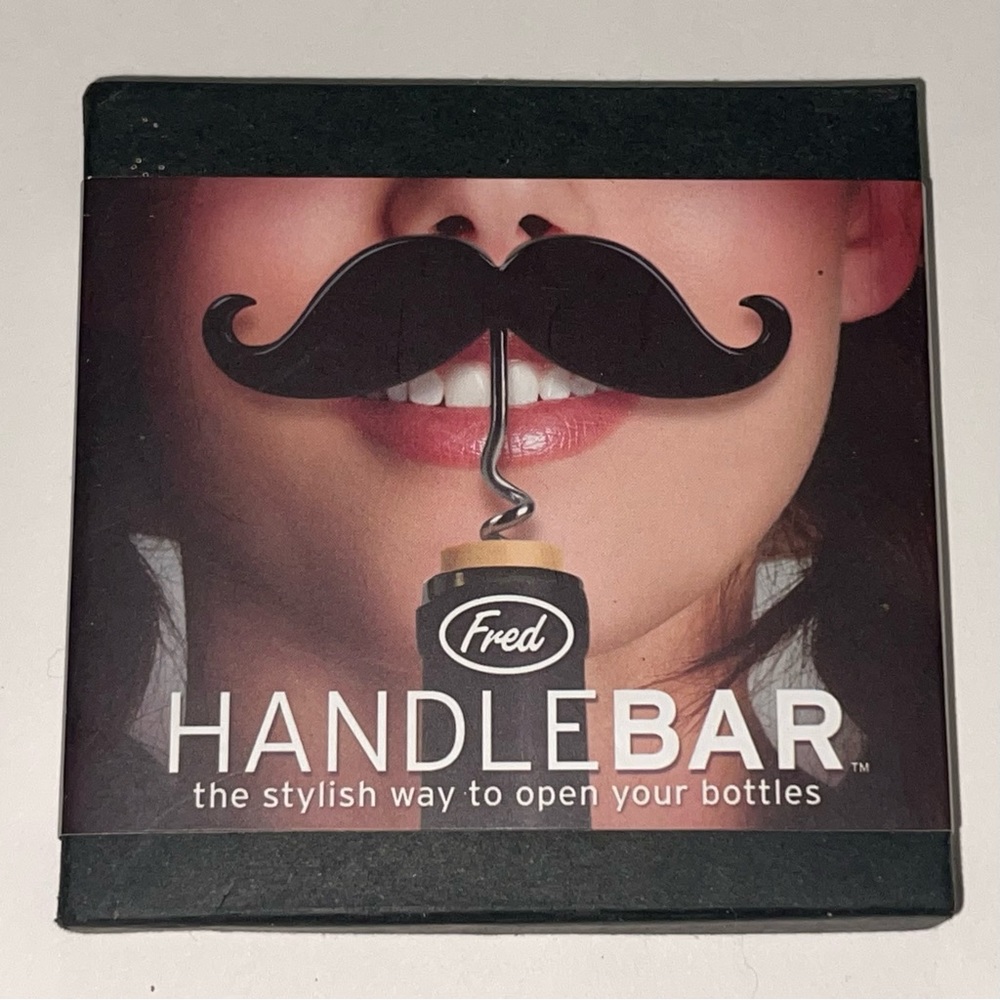 Fred and Friends Mustache Handle Bar can & Corkscrew Opener